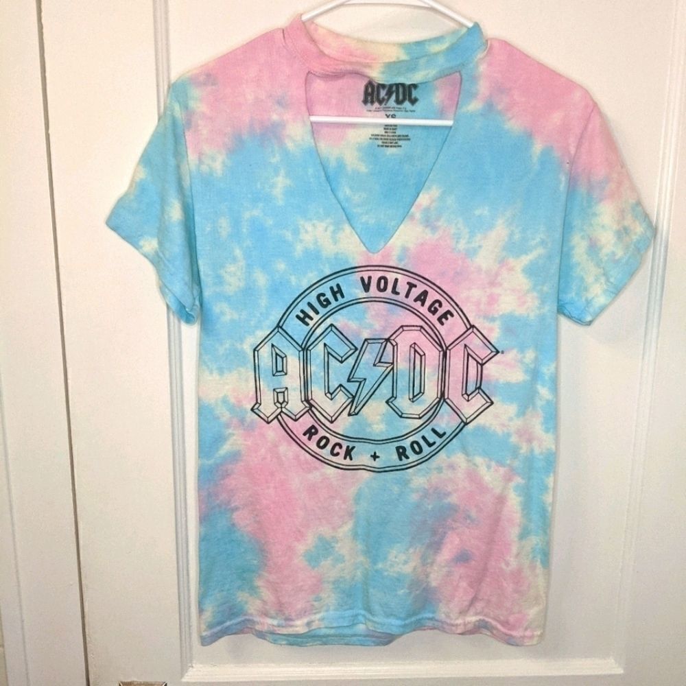 AC/DC tie dye band Tee with v neck